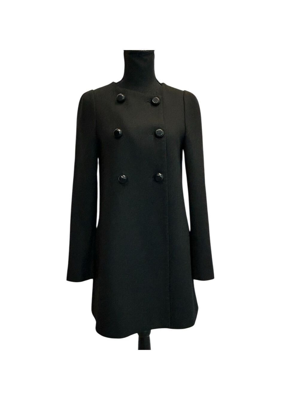 Zara basic black double breasted pea coat long sleeve Sz S fall winter classy
